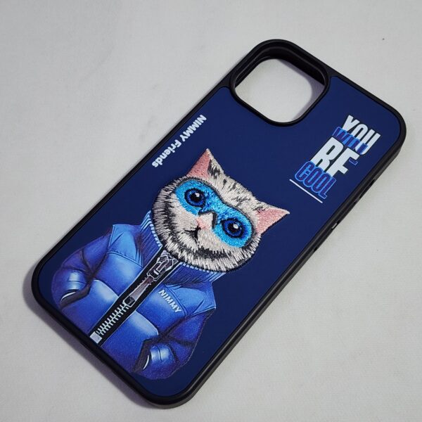 Nimmy Cat Embroidered iPhone 15 Pro Max Navy Blue Case