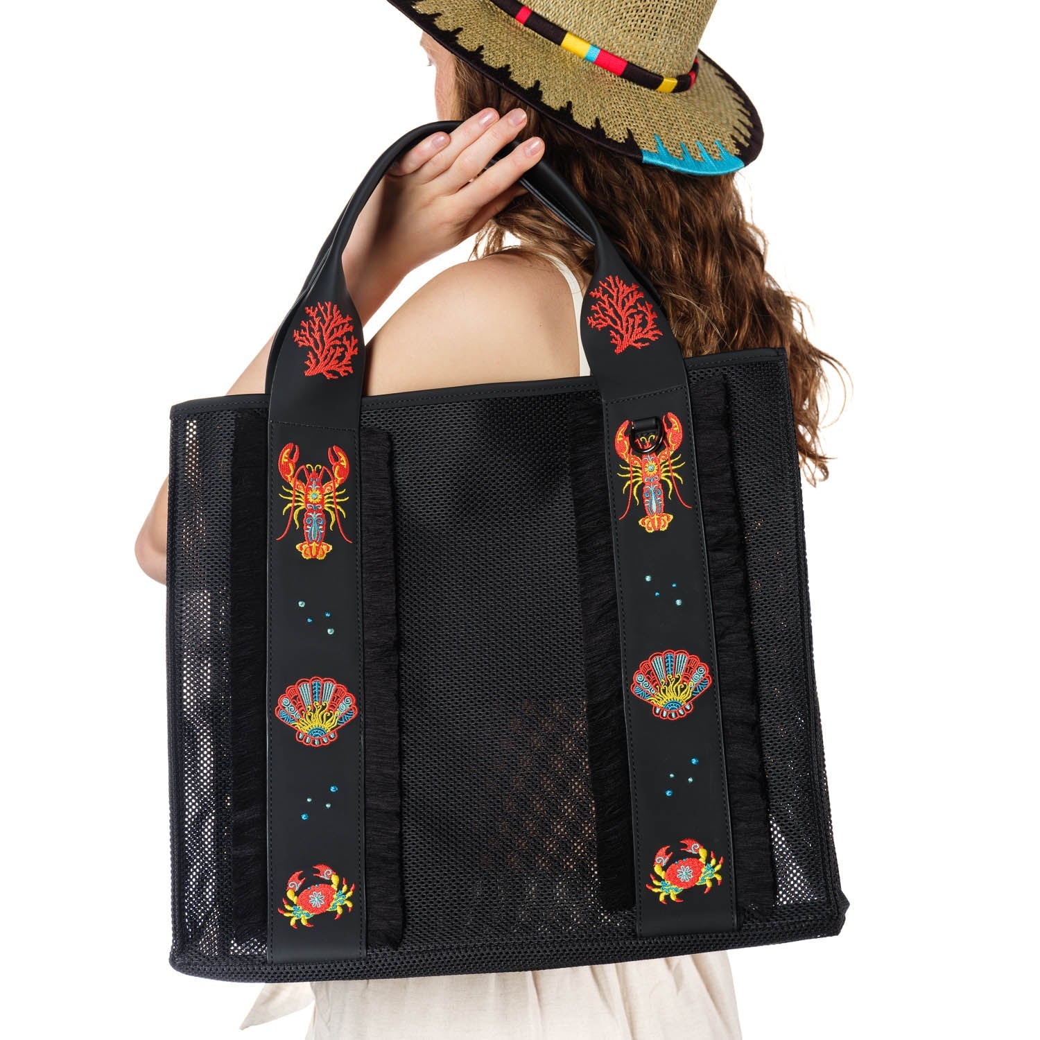 Happy-Nes mesh beach bag with summer essentials