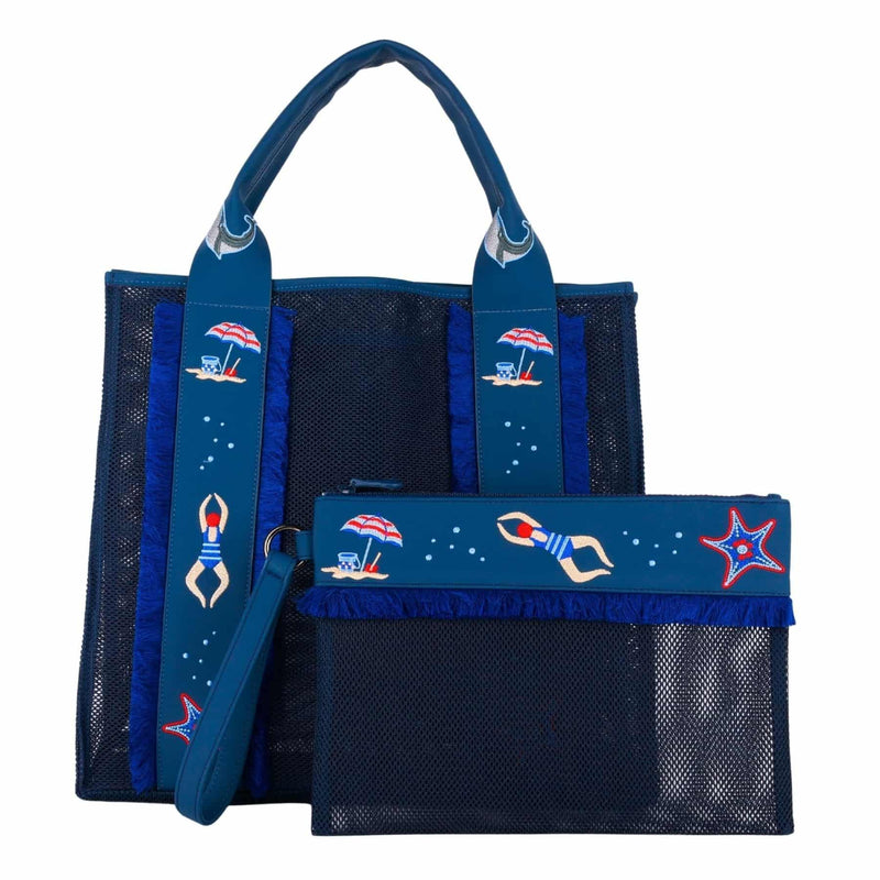 Deep Sea Navy Blue Beach Bag