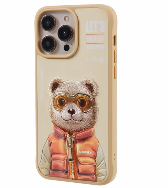 Nimmy Bear Embroidered iPhone 15 Pro Max Yellow Case