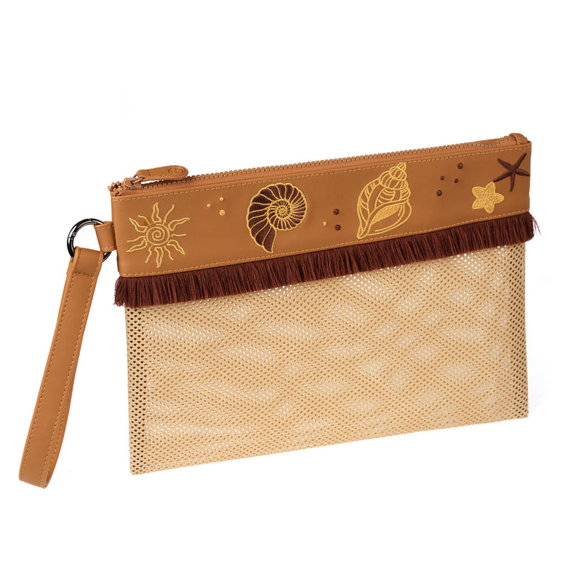 Safari Beige Brown Mesh Clutch