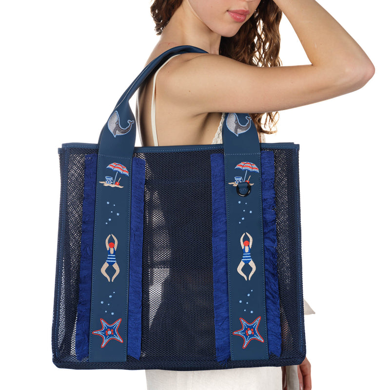 Deep Sea Navy Blue Beach Bag