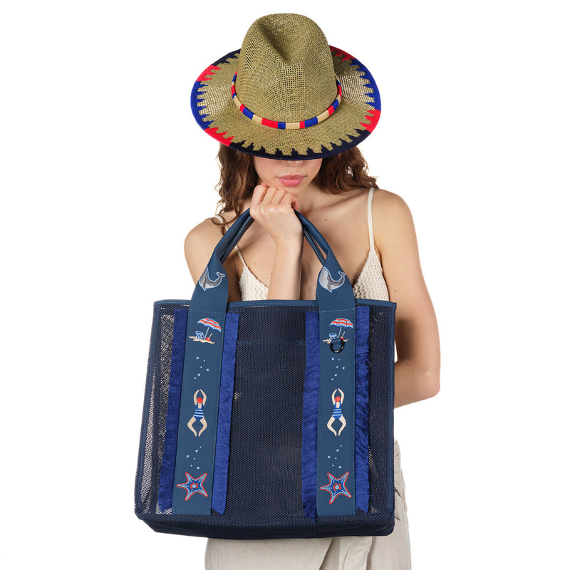 Deep Sea Navy Blue Beach Bag