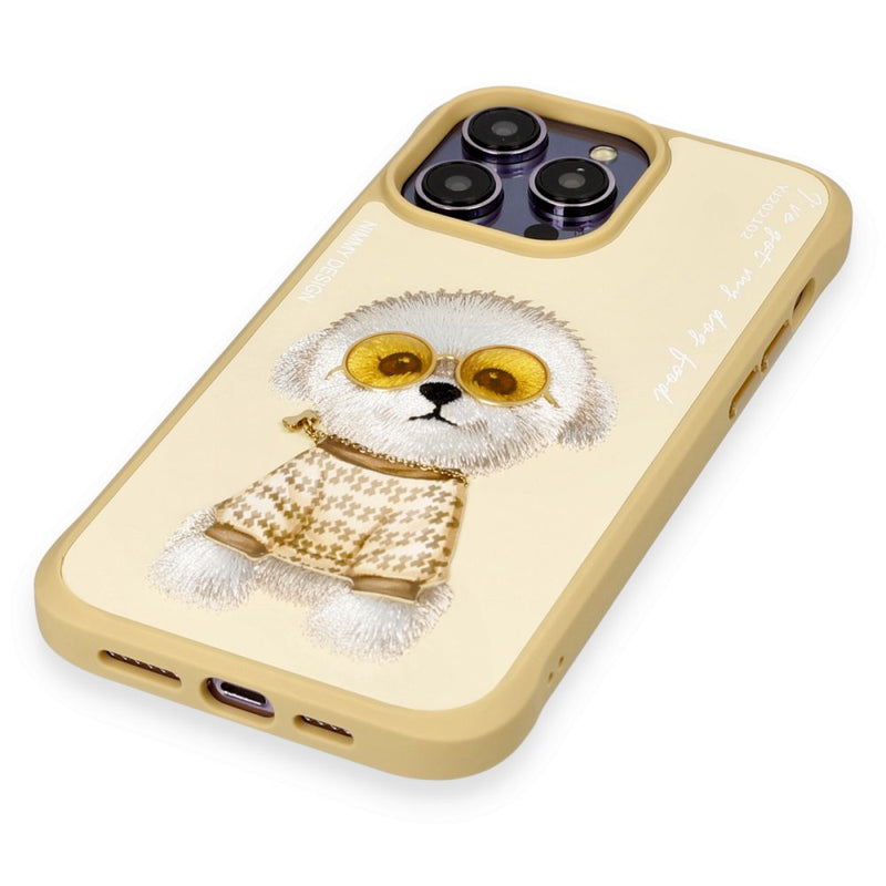 Nimmy Dog Embroidered iPhone 15 Pro Yellow Case