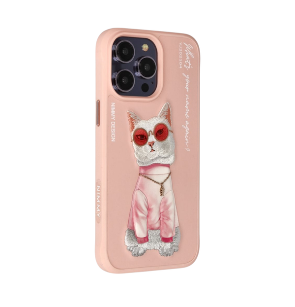 Nimmy Cat Embroidered iPhone 15 Pink Case