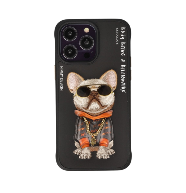 Nimmy Dog Embroidered iPhone 15 Black Case