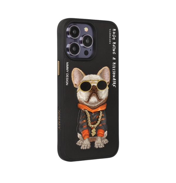 Nimmy Dog Embroidered iPhone 15 Pro Black Case