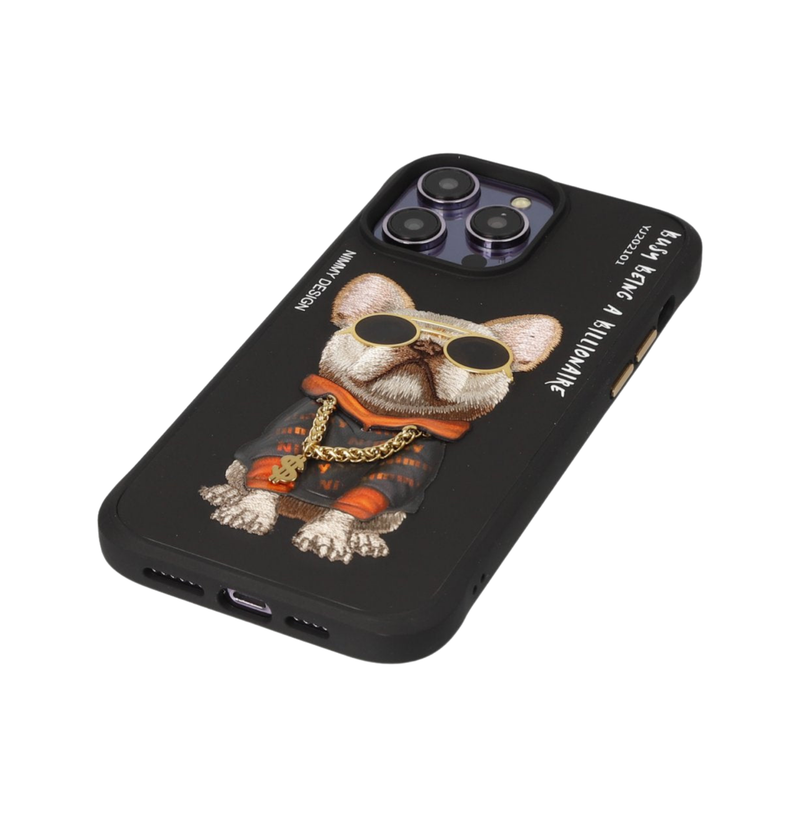 Nimmy Dog Embroidered iPhone 15 Pro Black Case