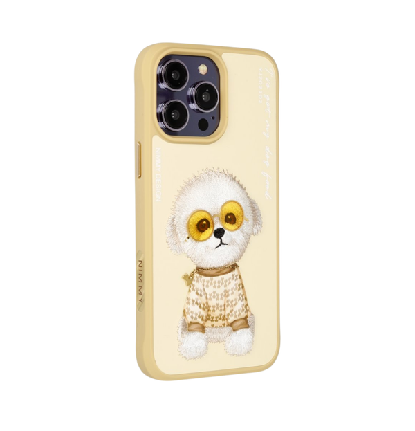 Nimmy Dog Embroidered iPhone 14 Pro Max Yellow Case