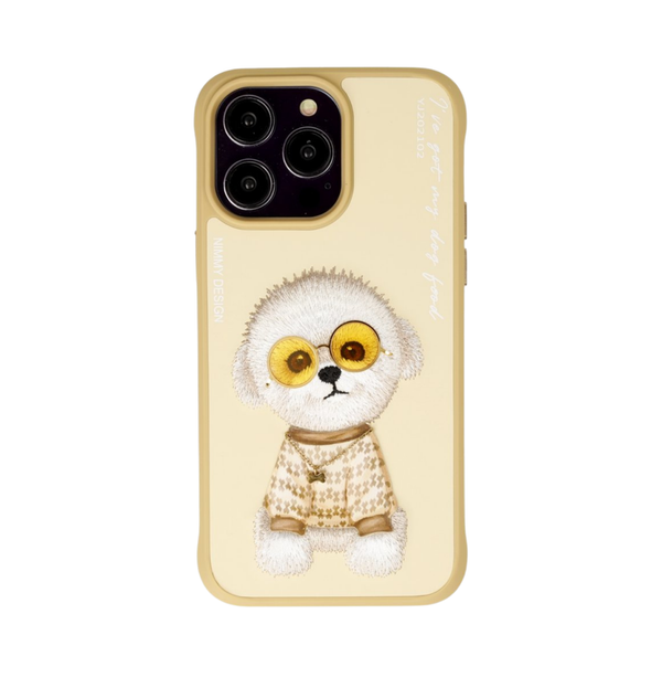 Nimmy Dog Embroidered iPhone 15 Pro Yellow Case