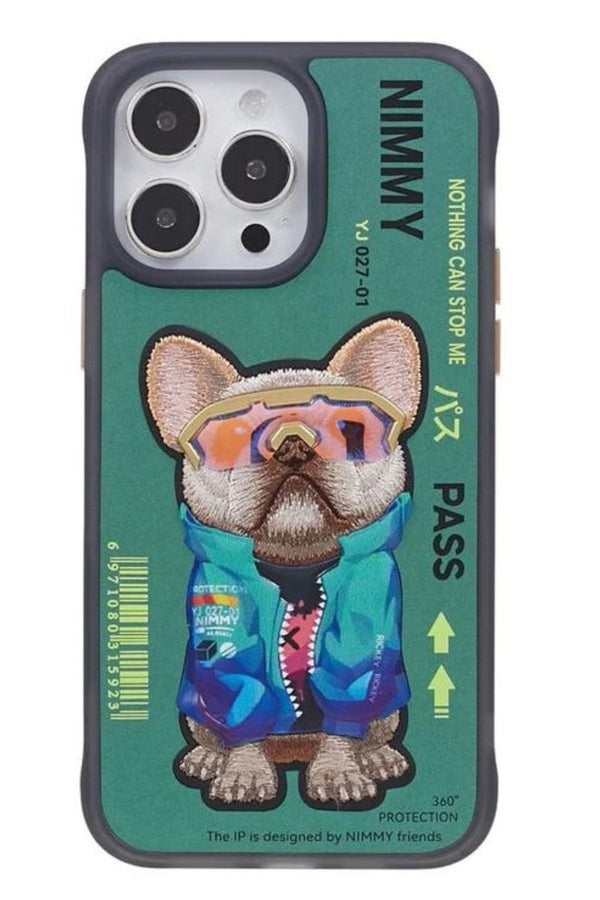Nimmy Dog Embroidered iPhone 14 Pro Green Case