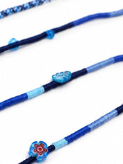 Aegean Beaded Lightning EarPods — handmade Apple Lightning earphones in navy and blue with flower, leaf and shell beads – photo 2