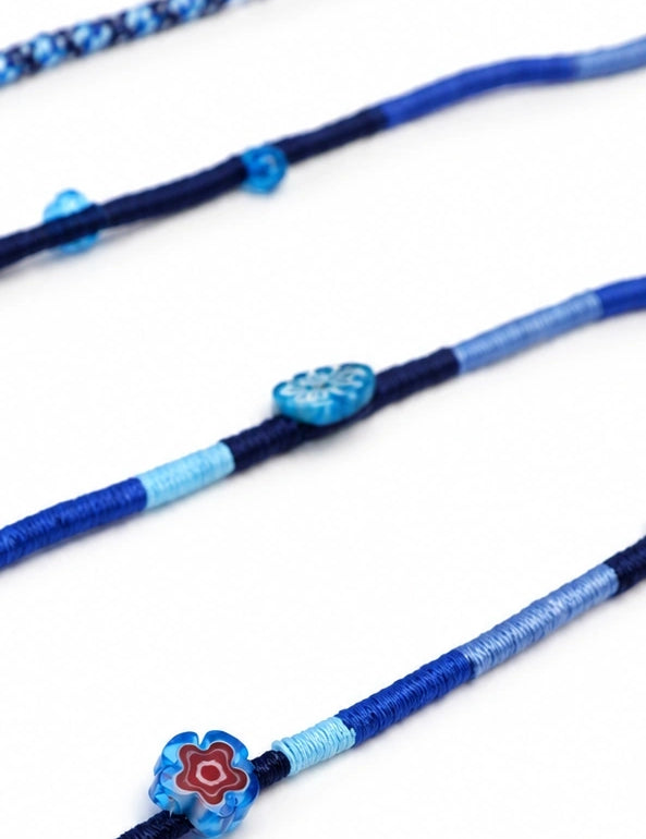 Aegean Beaded Lightning EarPods — handmade Apple Lightning earphones in navy and blue with flower, leaf and shell beads – photo 2
