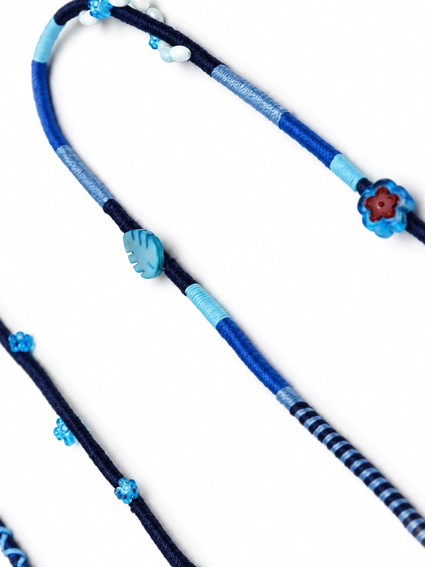 Aegean Beaded Lightning EarPods — handmade Apple Lightning earphones in navy and blue with flower, leaf and shell beads – photo 3