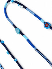 Aegean Beaded Lightning EarPods — handmade Apple Lightning earphones in navy and blue with flower, leaf and shell beads – photo 3