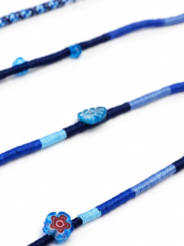 Aegean Beaded USB-C EarPods — handmade Apple USB-C earphones in navy and blue with flower, leaf and shell beads – photo 2