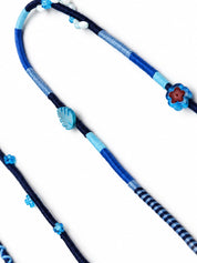 Aegean Beaded USB-C EarPods — handmade Apple USB-C earphones in navy and blue with flower, leaf and shell beads – photo 3