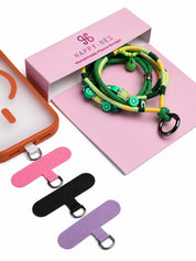 Amalfi handmade phone strap coiled on the pink Happy-Nes gift box