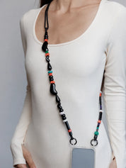 Onyx Adjustable Phone Strap — handmade beaded phone strap in black, hands-free crossbody – photo 2