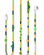 Botanica Beaded USB-C EarPods — handmade Apple USB-C earphones in lime, forest green and yellow with kiwi, leaf and evil-eye beads