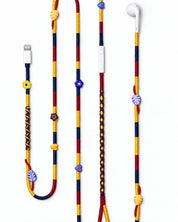 Carnival Beaded Lightning EarPods — handmade Apple Lightning earphones in yellow, navy and burgundy with flower, heart and leaf beads