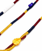 Carnival Beaded Lightning EarPods — handmade Apple Lightning earphones in yellow, navy and burgundy with flower, heart and leaf beads – photo 3