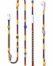 Carnival Beaded USB-C EarPods — handmade Apple USB-C earphones in yellow, navy and burgundy with flower, heart and leaf beads