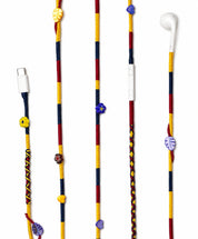 Carnival Beaded USB-C EarPods — handmade Apple USB-C earphones in yellow, navy and burgundy with flower, heart and leaf beads – photo 2