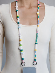 Pearl Adjustable Phone Strap — handmade beaded phone strap in white, hands-free crossbody – photo 3