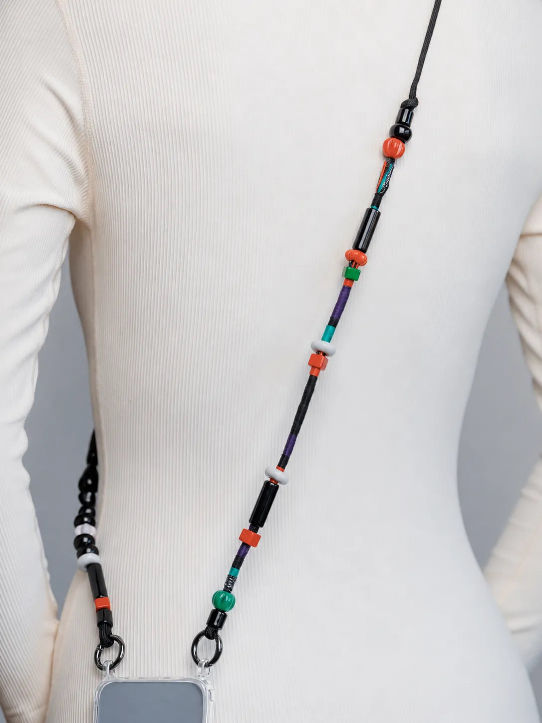 Onyx Adjustable Phone Strap — handmade beaded phone strap in black, hands-free crossbody – photo 4