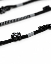 Domino Beaded Lightning EarPods — handmade Apple Lightning earphones in black and grey with flower and seed beads – photo 4