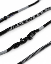 Domino Beaded USB-C EarPods — handmade Apple USB-C earphones in black and grey with flower and seed beads – photo 3
