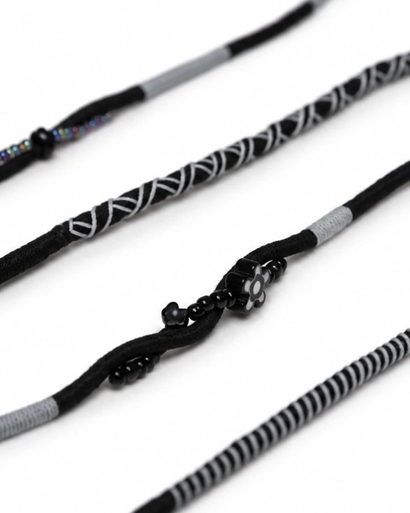 Domino Beaded USB-C EarPods — handmade Apple USB-C earphones in black and grey with flower and seed beads – photo 3