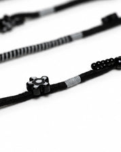 Domino Beaded USB-C EarPods — handmade Apple USB-C earphones in black and grey with flower and seed beads – photo 4
