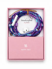Mermaid Beaded USB-C EarPods — handmade Apple USB-C earphones in purple, navy and sky blue with starfish, sea turtle and heart beads – in Happy-Nes gift box