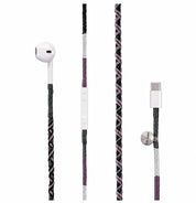 Shiny Luna USB-C EarPods — handmade Apple USB-C earphones in black with silver thread