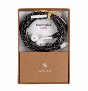 Shiny Luna USB-C EarPods — handmade Apple USB-C earphones in black with silver thread, in Happy-Nes gift box