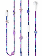 Mermaid Beaded USB-C EarPods — handmade Apple USB-C earphones in purple, navy and sky blue with starfish, sea turtle and heart beads