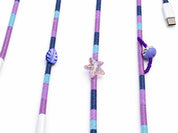 Mermaid Beaded USB-C EarPods — handmade Apple USB-C earphones in purple, navy and sky blue with starfish, sea turtle and heart beads – photo 3