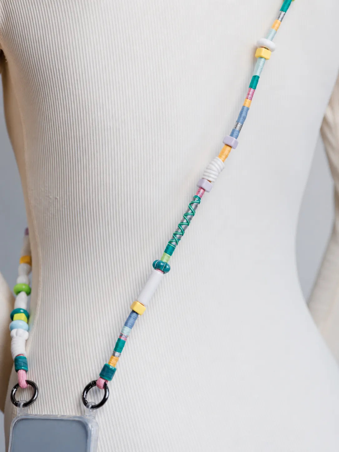 Pearl Adjustable Phone Strap — handmade beaded phone strap in white, hands-free crossbody – photo 5