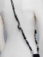 Noir Adjustable Phone Strap — handmade beaded phone strap in black, hands-free crossbody – photo 5