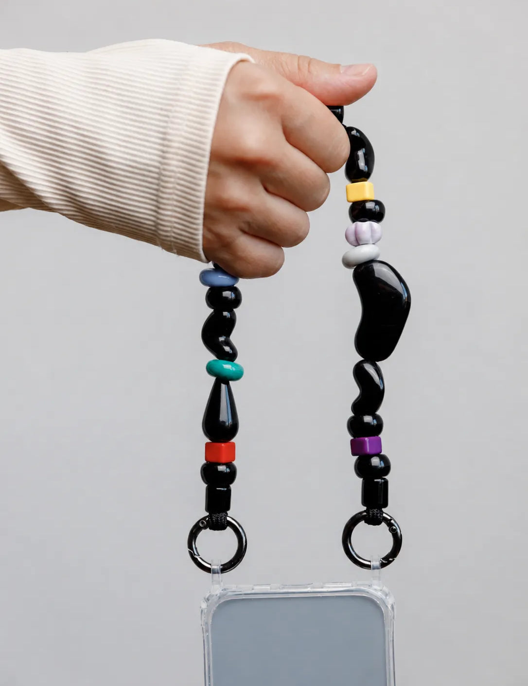 Onyx Phone Strap — handmade beaded phone strap in black, hands-free crossbody – photo 2