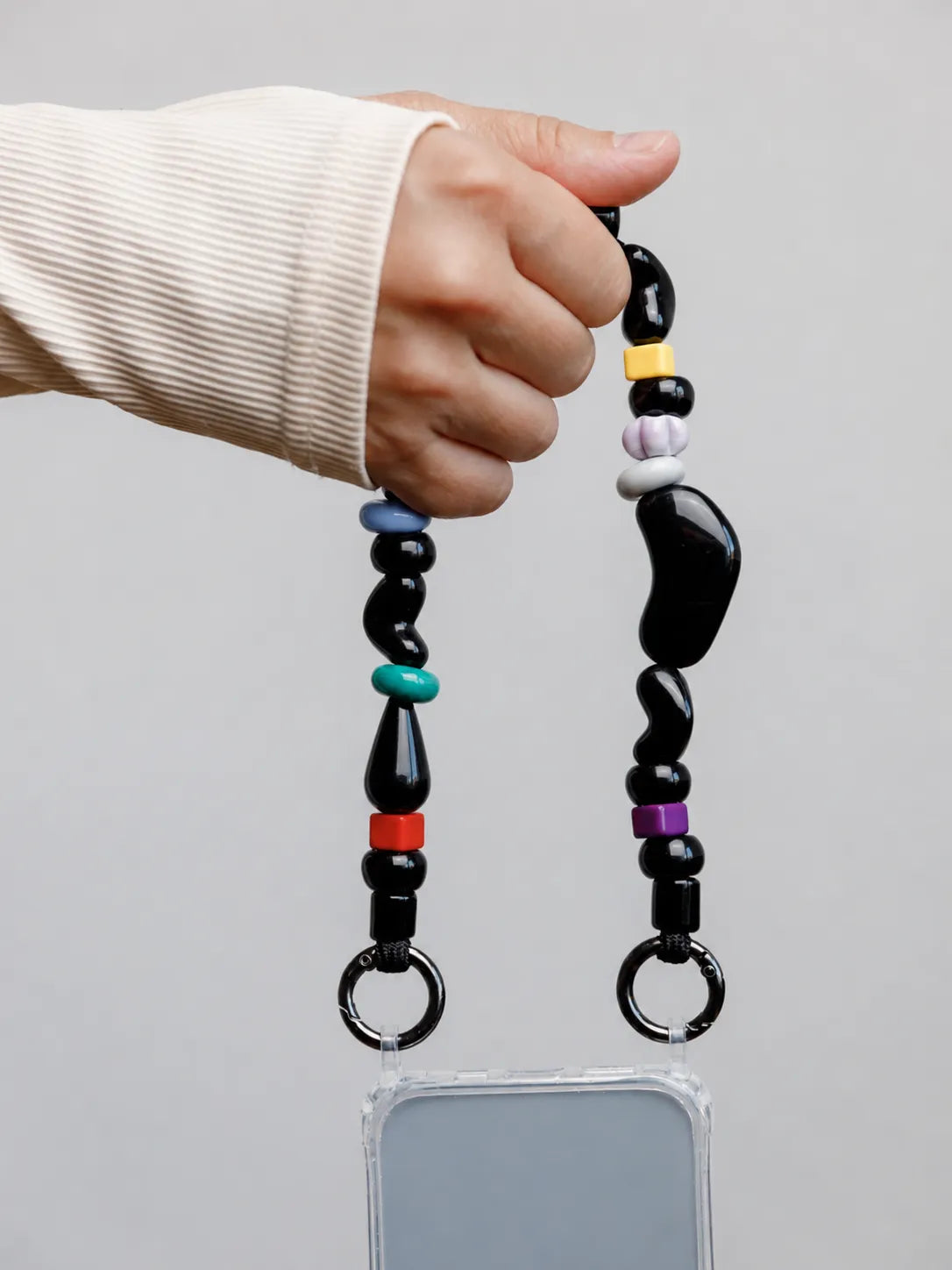 Onyx Phone Strap — handmade beaded phone strap in black, hands-free crossbody – photo 2