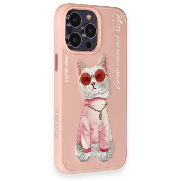 Nimmy Cat Embroidered iPhone 15 Pink Case