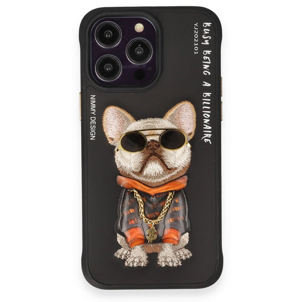Nimmy Dog Embroidered iPhone 15 Pro Black Case