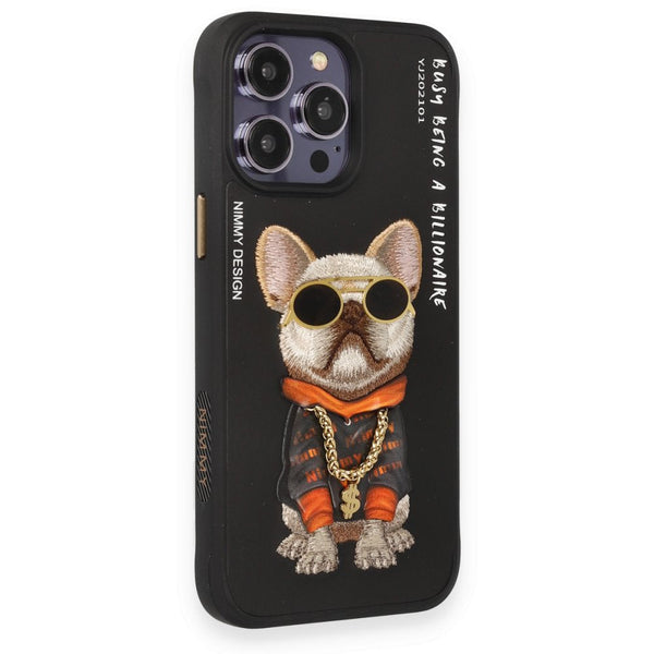Nimmy Dog Embroidered iPhone 15 Pro Max Black Case
