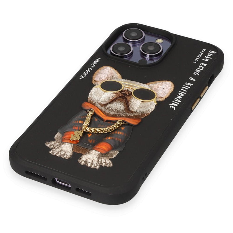 Nimmy Dog Embroidered iPhone 15 Black Case