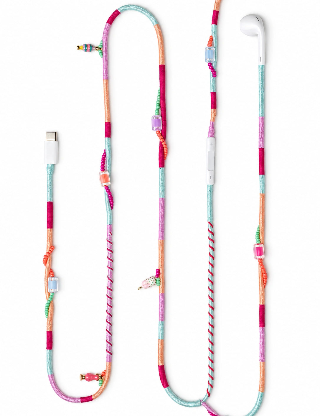 Sorbet Beaded USB-C EarPods — handmade Apple USB-C earphones in mint, peach, lilac and raspberry with an ice-cream charm and cube beads – photo 2