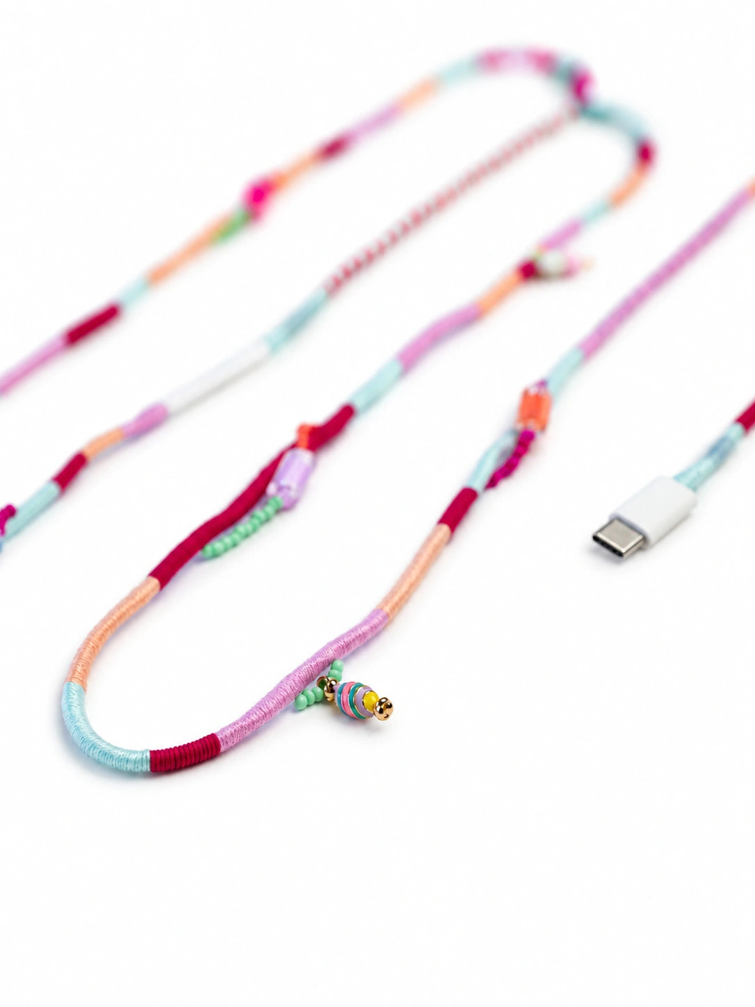 Sorbet Beaded USB-C EarPods — handmade Apple USB-C earphones in mint, peach, lilac and raspberry with an ice-cream charm and cube beads – photo 3