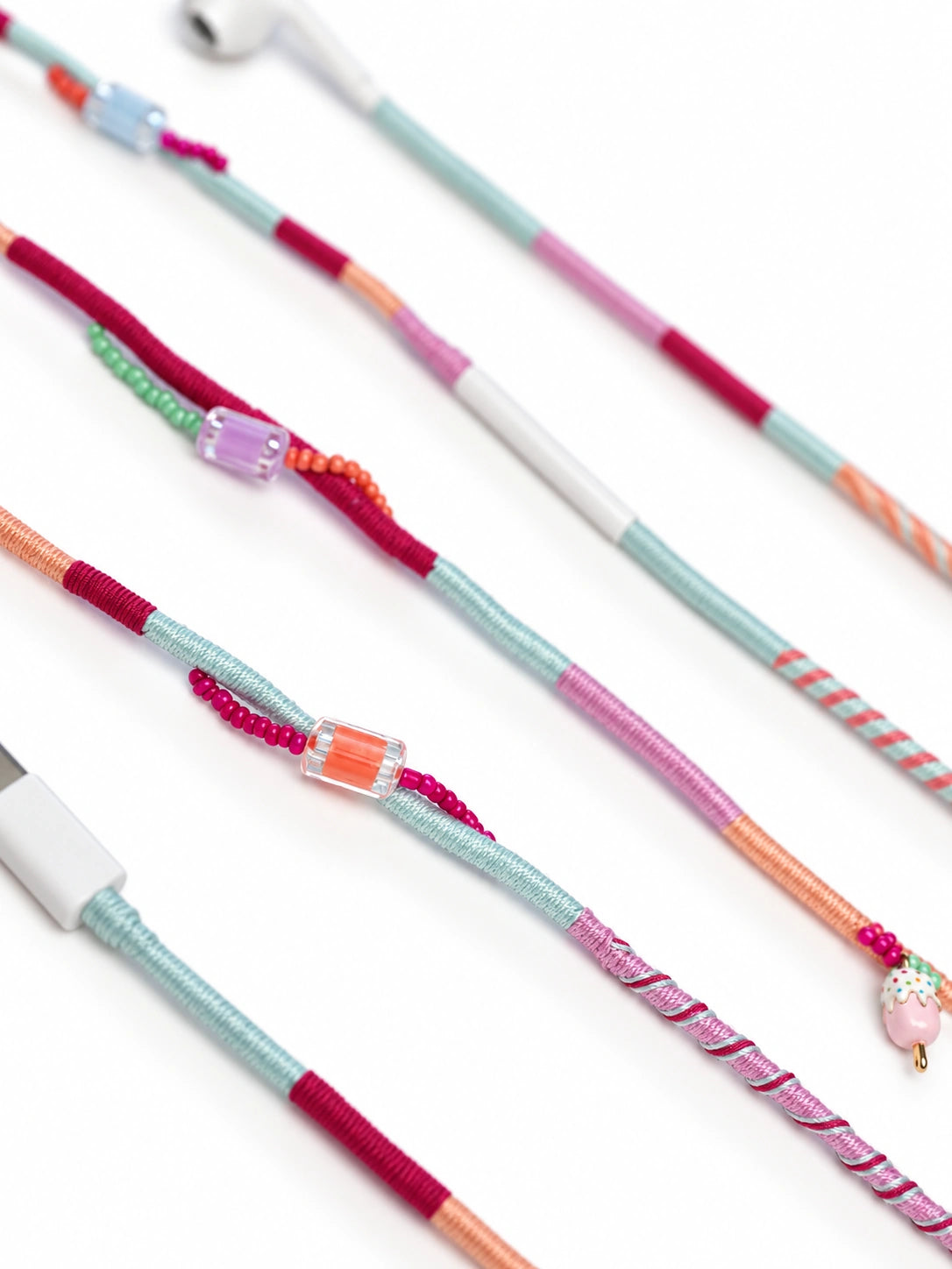 Sorbet Beaded USB-C EarPods — handmade Apple USB-C earphones in mint, peach, lilac and raspberry with an ice-cream charm and cube beads – photo 5